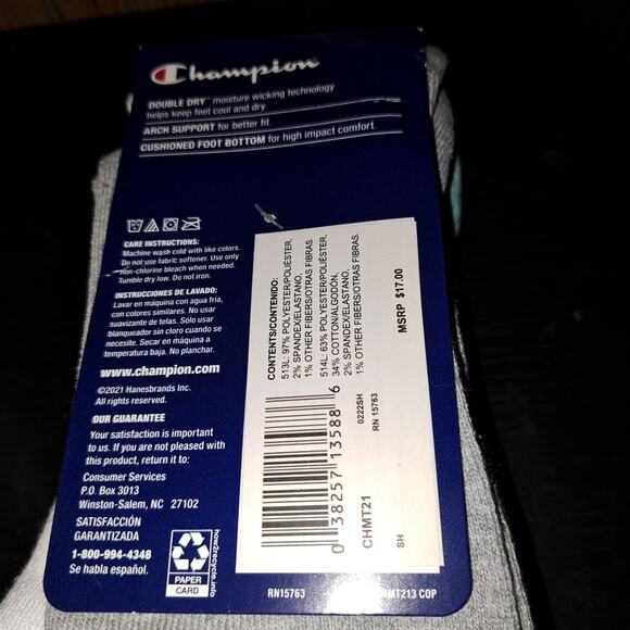 3 Pk Champion Cushioned Crew Socks Dry Mens Size 6-12 Tie Dye 3 Pairs Per Pk - Picture 4 of 5